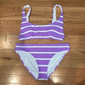 Aerie purple white striped bikini